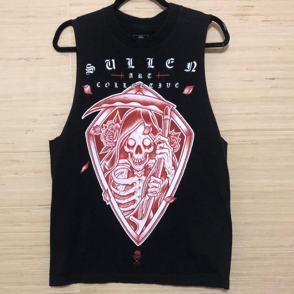 Sullen Art Collective Black Sleeveless Top with Red Skeleton Graphic size Medium